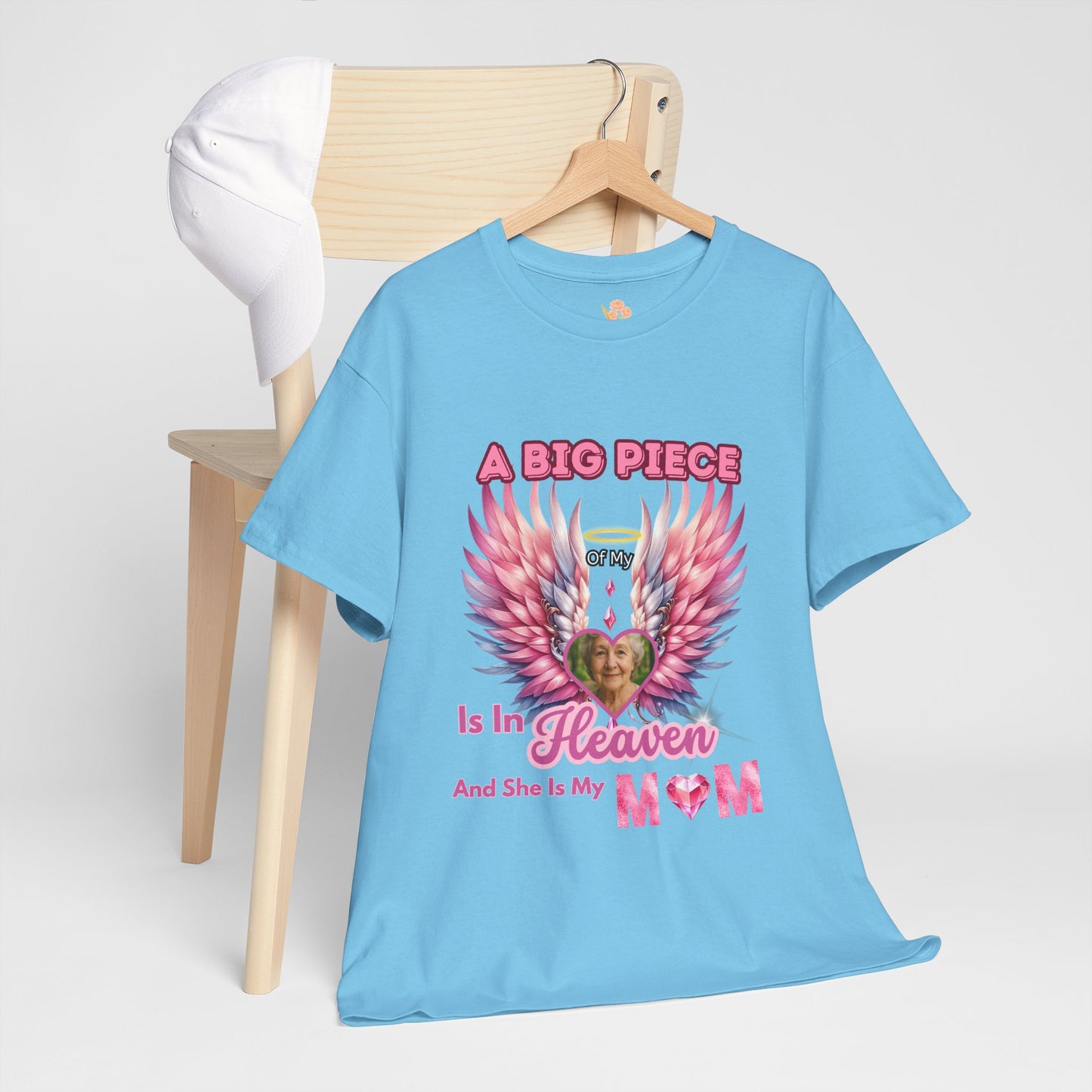 Memorial Unisex Tee - Personalized Heartwarming Design "A big piece of my heart is in heaven"