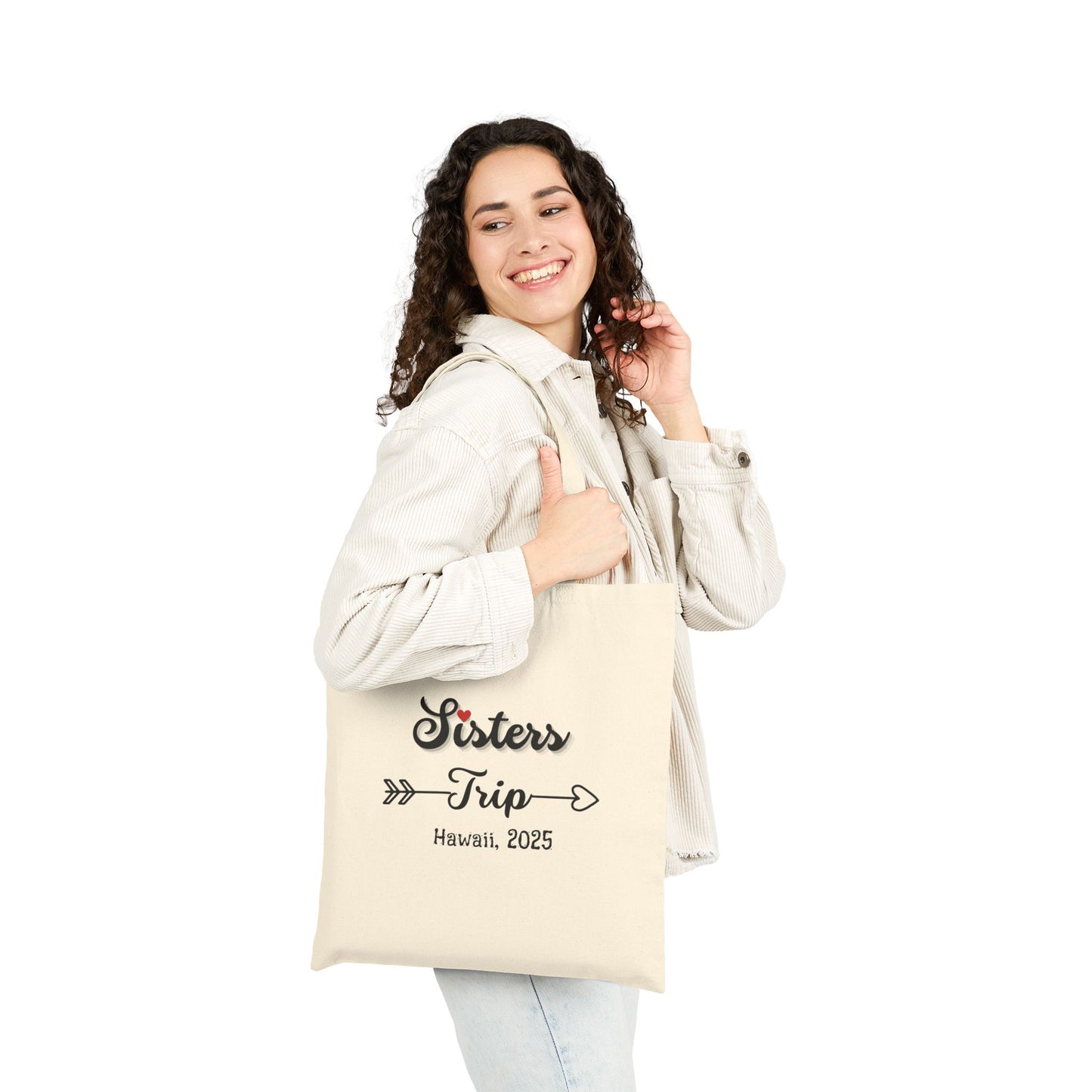 Sisters Trip Tote Bag, Personalized Gift for Sister, Large Canvas Bag for Travel, Eco-Friendly Beach Tote