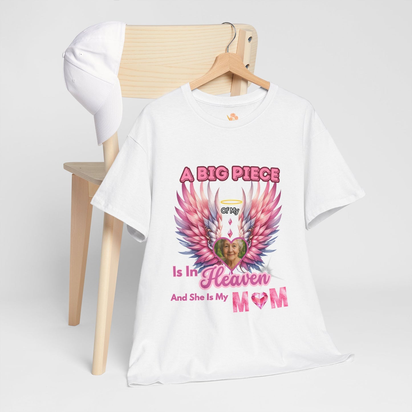Memorial Unisex Tee - Personalized Heartwarming Design "A big piece of my heart is in heaven"