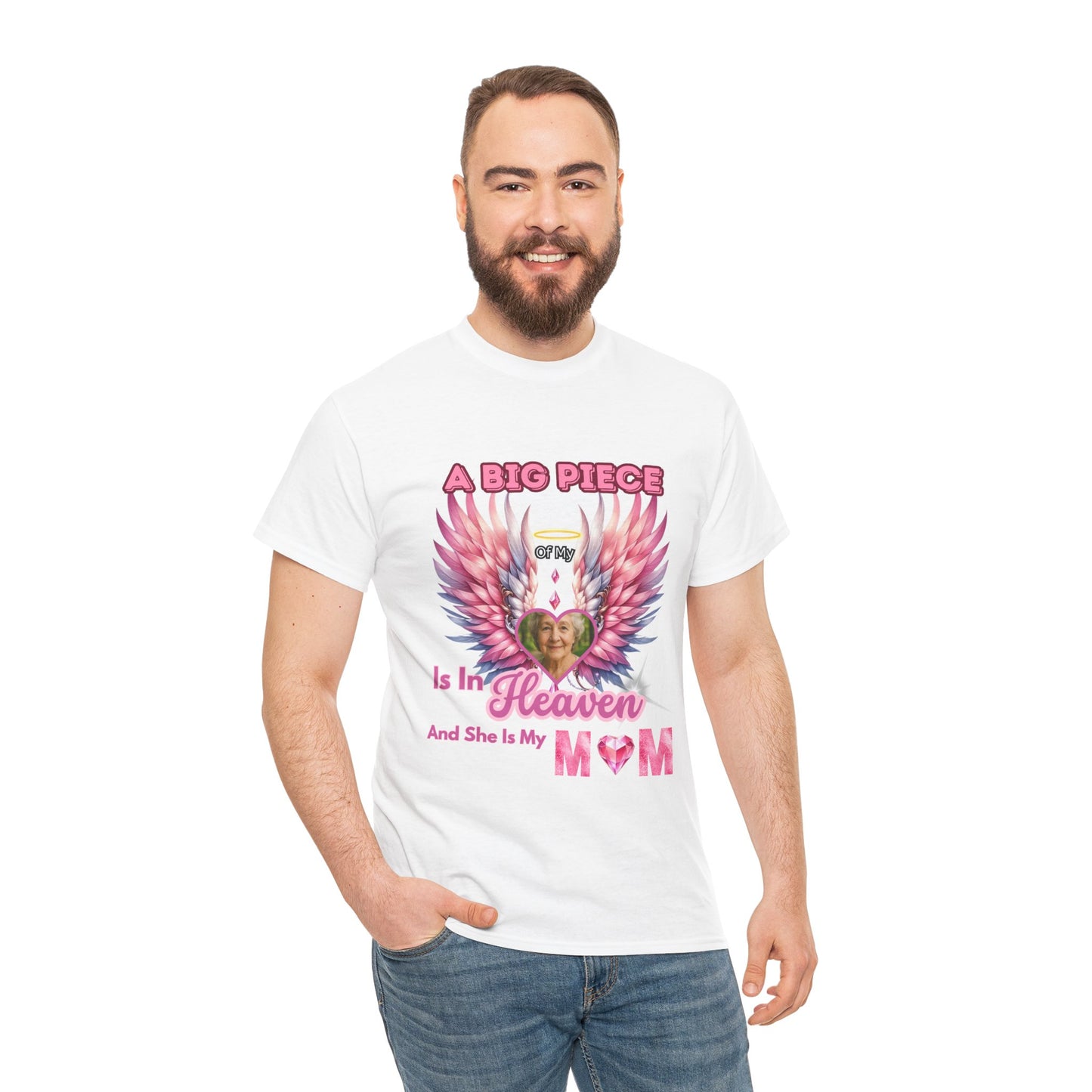 Memorial Unisex Tee - Personalized Heartwarming Design "A big piece of my heart is in heaven"