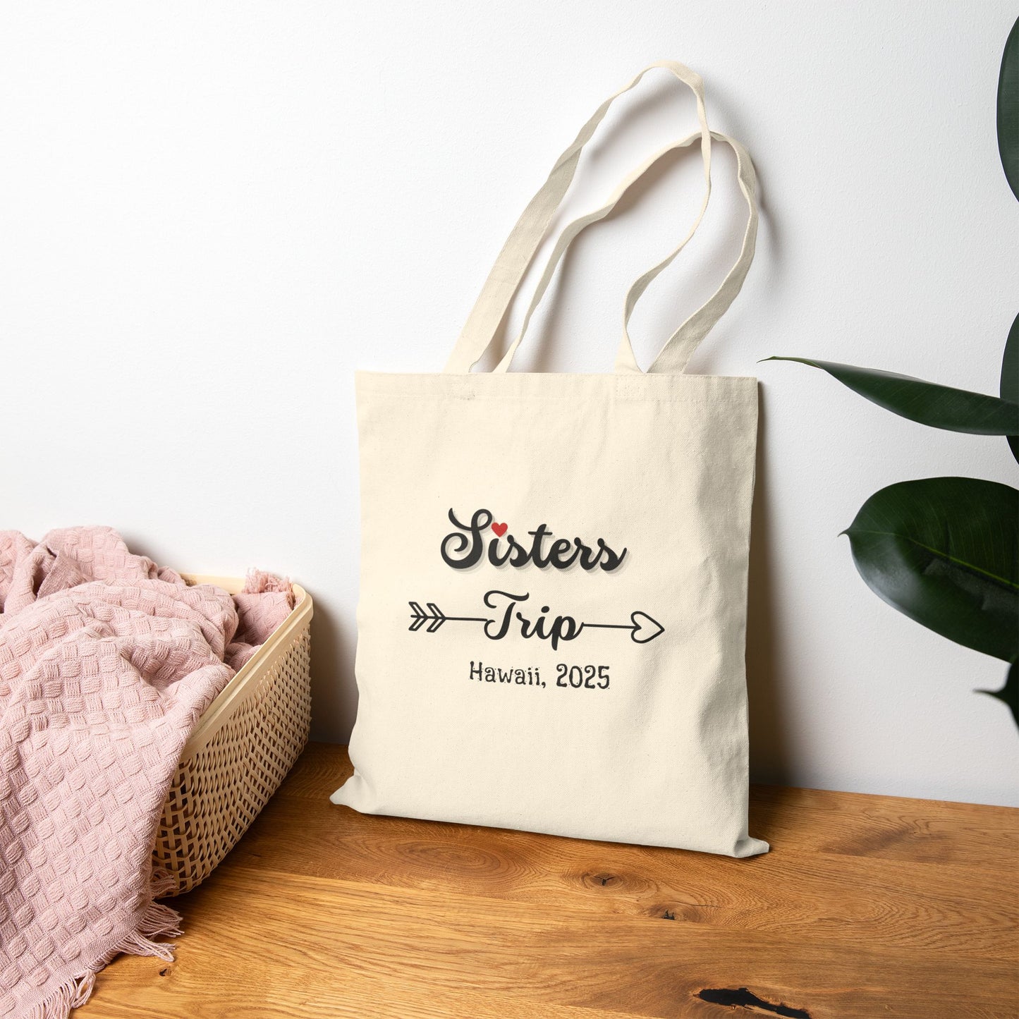 Sisters Trip Tote Bag, Personalized Gift for Sister, Large Canvas Bag for Travel, Eco-Friendly Beach Tote