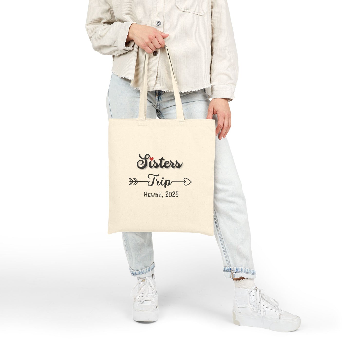 Sisters Trip Tote Bag, Personalized Gift for Sister, Large Canvas Bag for Travel, Eco-Friendly Beach Tote