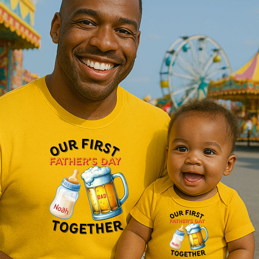 Our First Father's Day Tee | Unisex Heavy Cotton Shirt, Dad Gift, Family Celebration, Holiday Apparel, Cute Matching Outfit
