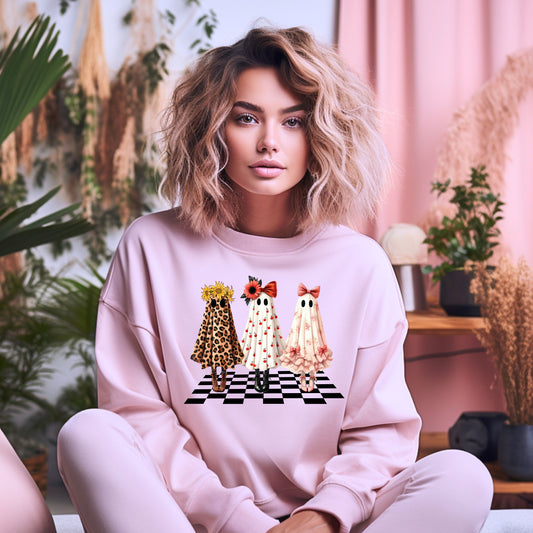 Chic Graphic Sweatshirt with Flower Dresses, Trendy Sweatshirt for Women, Fashion Gift for Mother's Day, Casual Style for Every Season